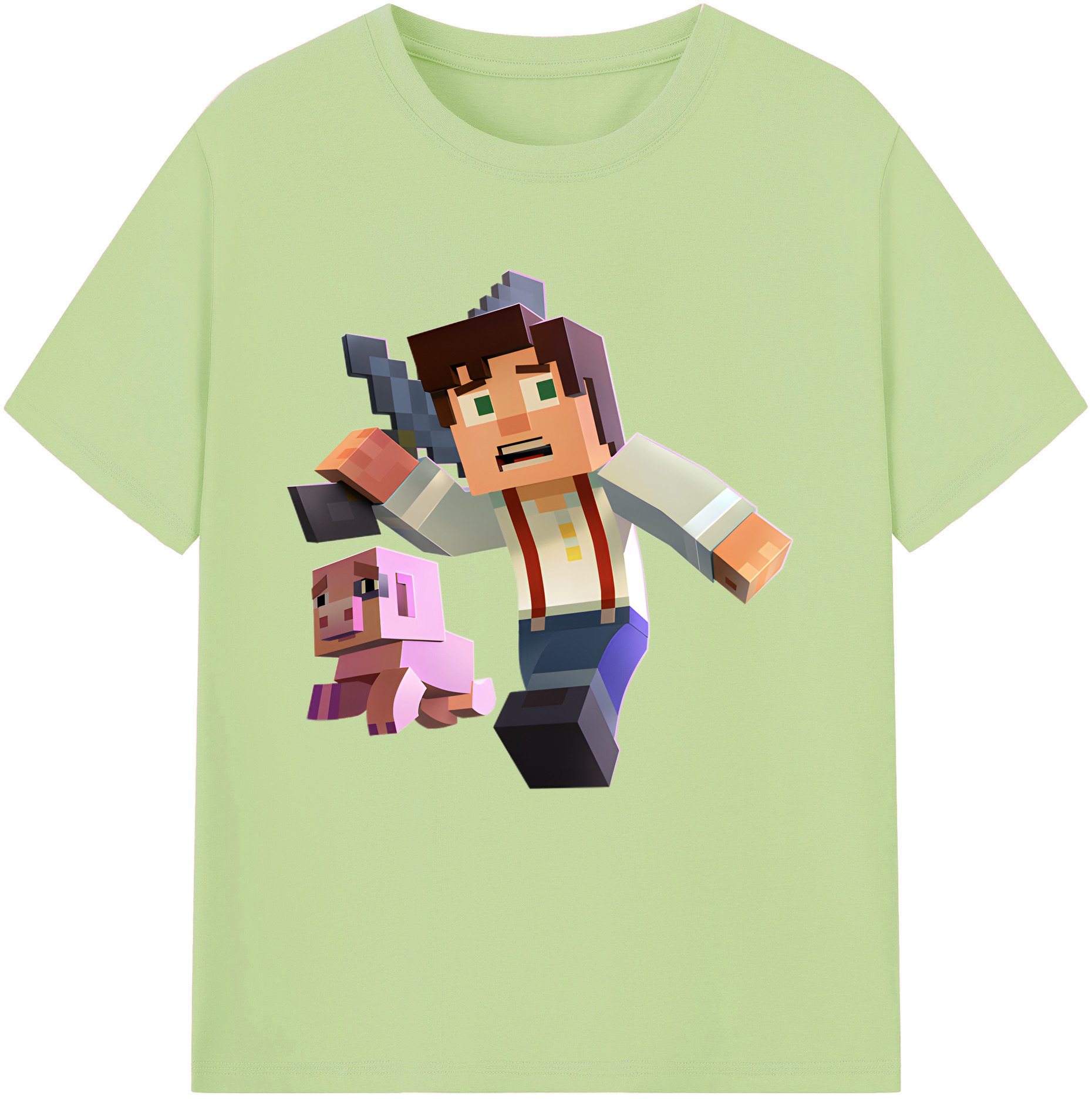 （画像用） マインクラフト ブロックの世界 Minecraft MC Block world 綿100％半袖Tシャツ（フロントプリント）